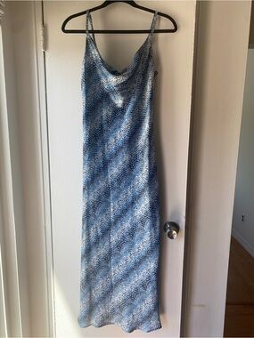 Olivia Graye Blue Patterned Cowl Neck Slip Maxi Dress